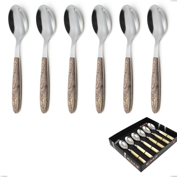 Showcase Pack 6 Pieces Vero Larice Coffee Spoon, 18.0 Nickel Free Steel, PBT Sublimated Handle Polished Steel