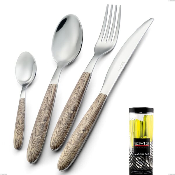 Cylinder Packaging Cutlery Set 24 Pieces Vero Larice, 18.0 Stainless Steel Nickel Free, PBT Sublimated Handle Polished Steel