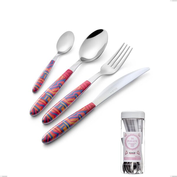 French Jar Packaging 16 Pieces Vero Linear Cutlery, 18.0 Stainless Steel Nickel Free, PBT Handle with Sublimated Polished Steel