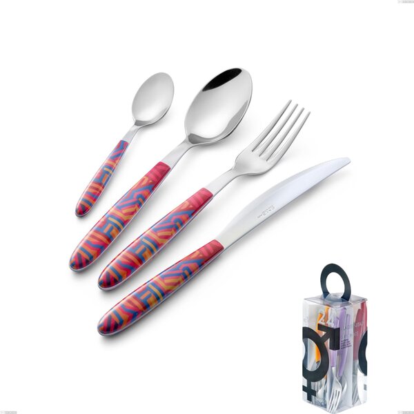 You&Me 24 Pieces Cutlery Set Vero Linear, 18.0 Stainless Steel Nickel Free, PBT Handle with Sublimated Polished Steel Vero Linear