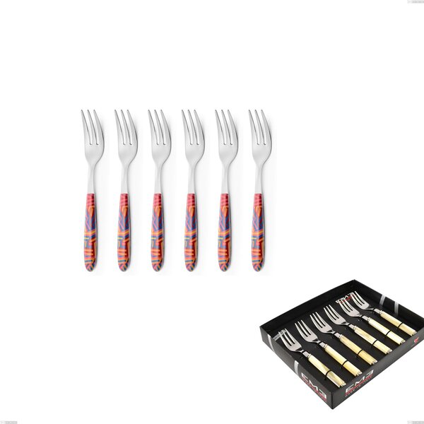 Showcase Package 6 Pieces Vero Linear Dessert Forks, 18.0 Nickel Free Steel, PBT Sublimated Polished Steel Handle