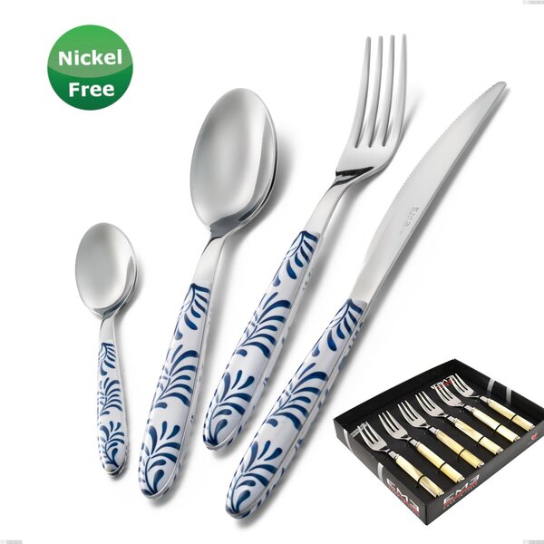 Showcase Pack 6 Pieces Dessert Forks Vero Mediterraneo Bianco 19, Stainless Steel 18/0, Thickness 2.50 mm
