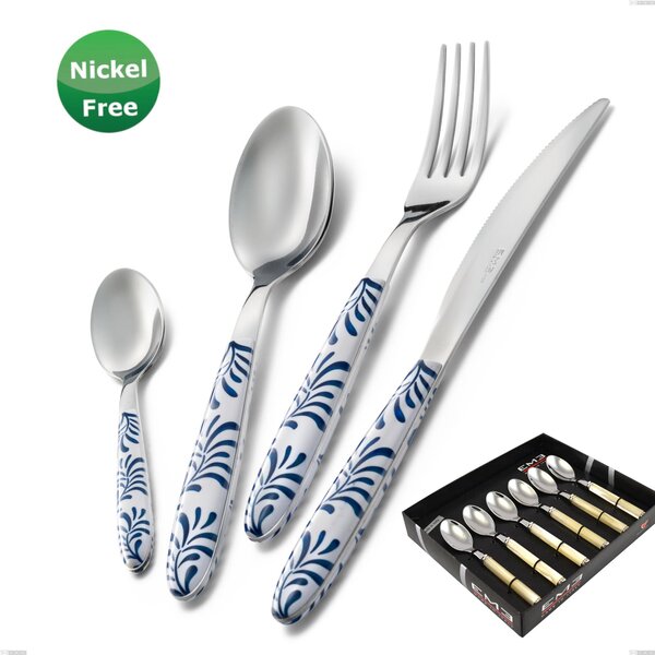 Showcase Pack 6 Pieces Vero Mediterraneo Bianco 19 Coffee Spoon, Stainless Steel 18/0, Thickness 2.50 mm