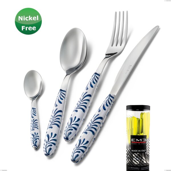 Cylinder Packaging Cutlery Set 24 Pieces Vero Mediterraneo Bianco 19, Stainless Steel 18/0, Thickness 2.50 mm