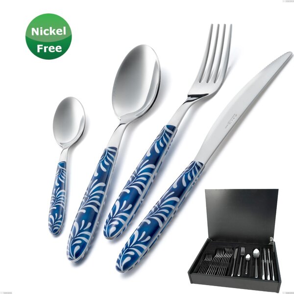 24-Piece Cutlery Set in Wooden Case Vero Mediterraneo Blu 28, Stainless Steel 18/0, 2.50 mm Thickness
