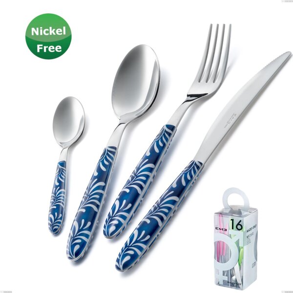 You&Me 16 Pieces Cutlery Set Vero Mediterraneo Blu 28, Stainless Steel 18/0, Thickness 2.50 mm