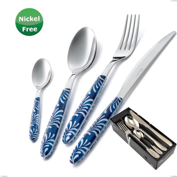 Vero Mediterraneo Blu 28 24 Pieces Cutlery Set in Space-Saving Packaging, Stainless Steel 18/0, 2.50 mm Thickness