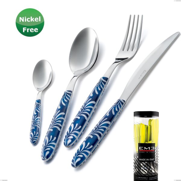 Vero Mediterraneo Blu 28 Cylindrical Pack, 24-Piece Cutlery Set, Stainless Steel 18/0, 2.50 mm Thickness