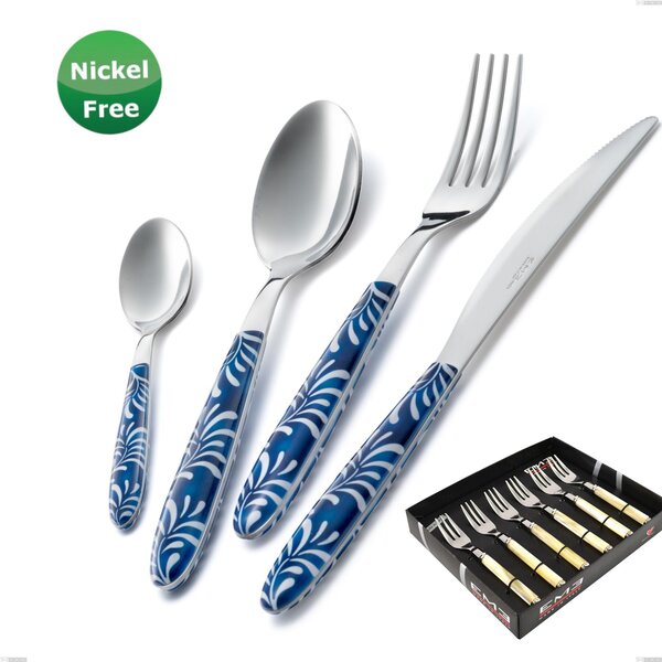 Showcase Pack 6 Pieces Dessert Forks Vero Mediterraneo Blu 28, Stainless Steel 18/0, Thickness 2.50 mm