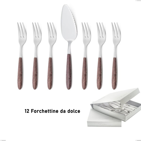 Set of 13 Dessert Cutlery, Small Forks Plus Dessert Spatula Vero Noce in Book-style Box, 18.0 Nickel-Free Steel, Sublimated PBT Handle with Polished Steel