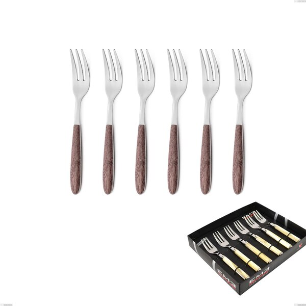 Showcase Box 6 Pieces Dessert Forks Vero Noce, 18.0 Nickel Free Steel, PBT Sublimated Polished Steel Handle