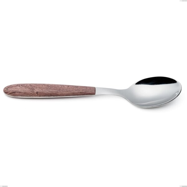 Walnut Handle Table Spoon, 18.0 Nickel-Free Stainless Steel, PBT Sublimated Polished Steel Handle, Length 190 mm, Name: Vero Noce