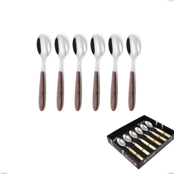 Showcase Pack 6 Pieces Vero Noce Coffee Spoon, 18.0 Nickel Free Steel, PBT Sublimated Polished Steel Handle