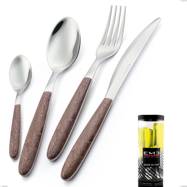 Cylinder packaging cutlery set 24 pieces Vero Noce, 18.0 stainless steel nickel free, PBT handle with sublimated polished steel