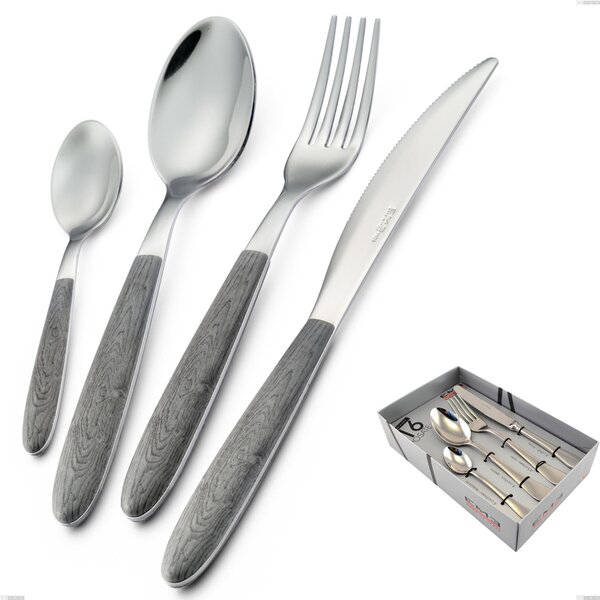 16 Piece Cutlery Set Vero Olmo Grigio in Display Box, 18.0 Nickel Free Steel, PBT Sublimated Polished Steel Handle