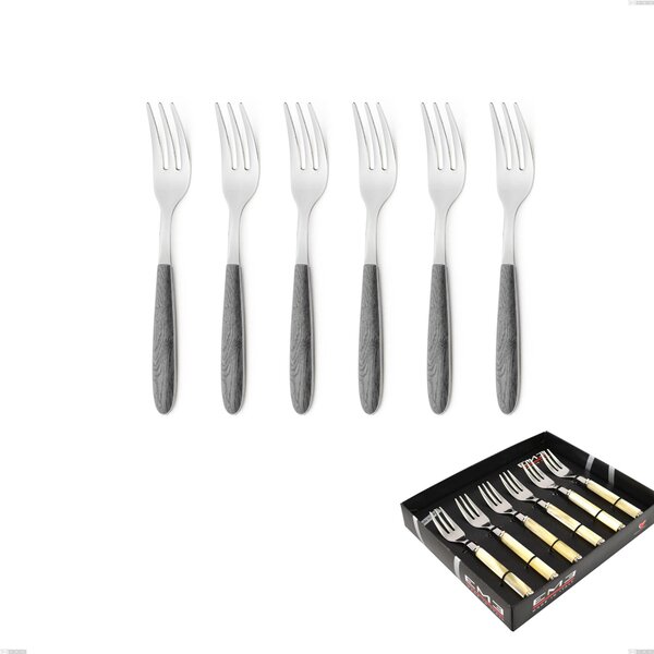 Showcase Pack 6 Pieces Dessert Forks Vero Olmo Grigio, 18.0 Nickel Free Steel, PBT Sublimated Handle Polished Steel