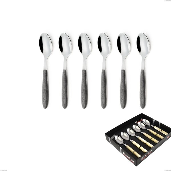 Display Pack of 6 Pieces Vero Olmo Grigio Coffee Spoon, 18.0 Nickel Free Steel, PBT Sublimated Handle Polished Steel