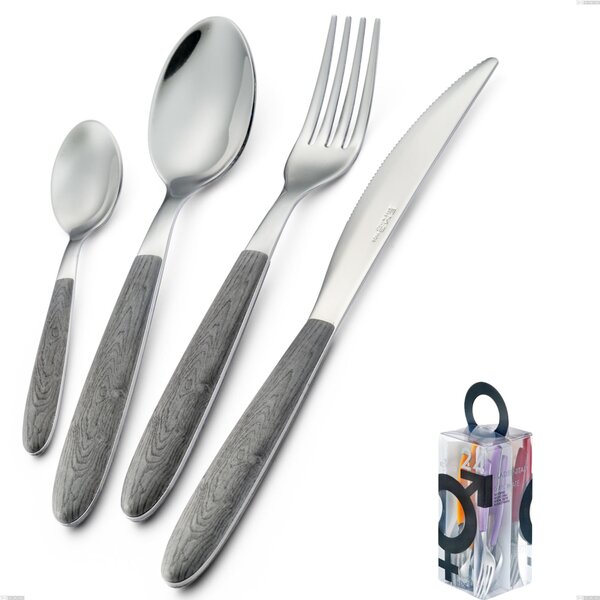 You&Me 24 Pieces Cutlery Set Vero Olmo Grigio, 18.0 Nickel Free Steel, PBT Sublimated Handle Polished Steel