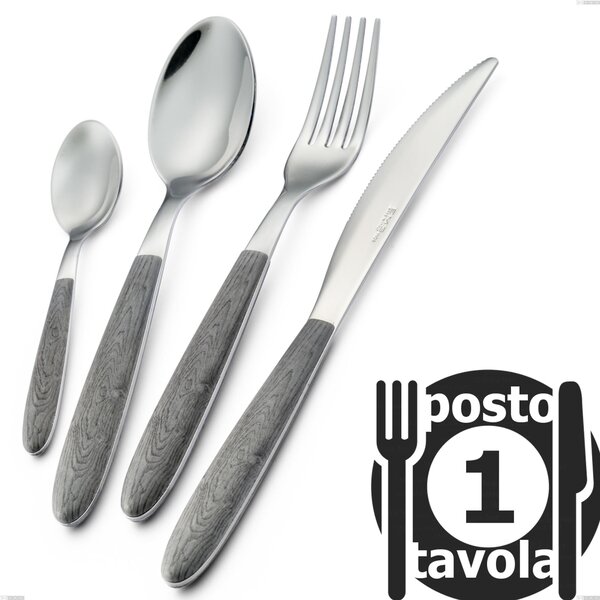 Grey Elm True Cutlery Set, 18.0 Nickel Free Steel, PBT Handle with Sublimated Polished Steel Name: Vero Olmo Grigio