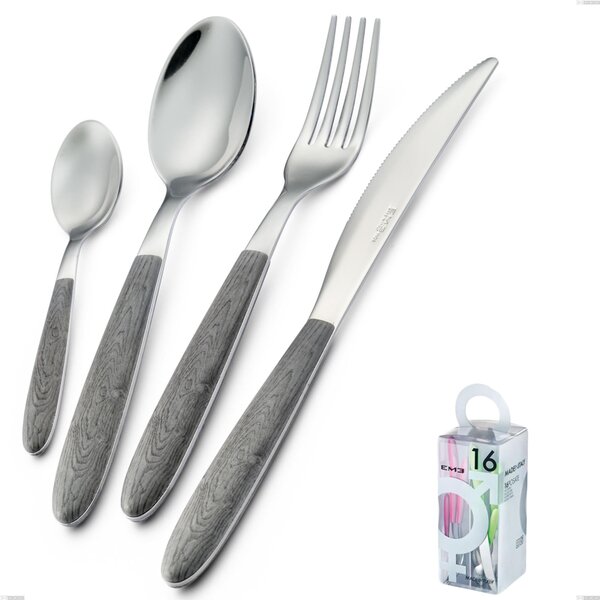You&Me 16-piece cutlery set in true grey elm, 18.0 nickel-free steel, PBT handle with sublimated polished steel, name: true grey elm