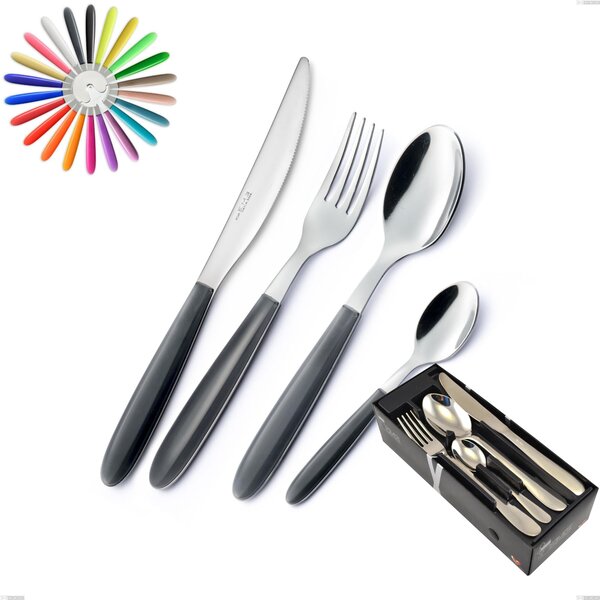 Vero 24 Piece Cutlery Set in Space-Saving Packaging, 18/0 AISI 430 Nickel-Free Stainless Steel with ABS Acrylic Handles