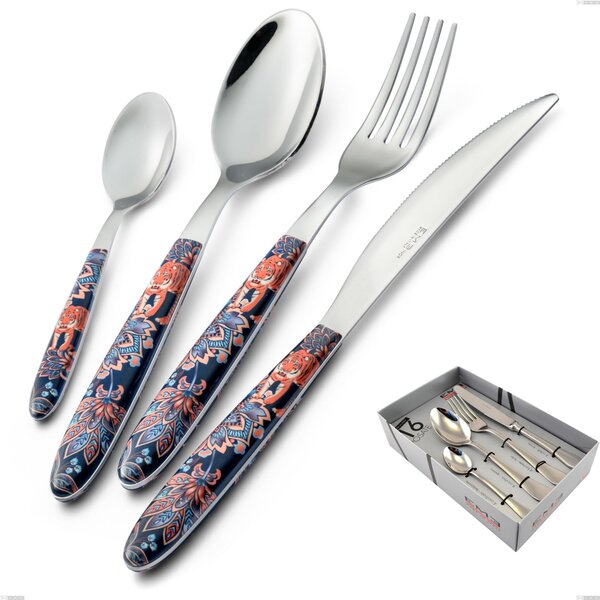 16 Piece Vero Pechino Cutlery Set in Showcase Packaging, 18.0 Steel, PBT Sublimated Polished Steel Handle