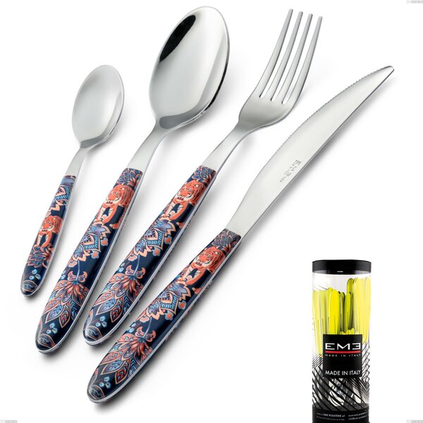 Cylinder Packaging Cutlery Set 24 Pieces Vero Pechino, Stainless Steel 18.0, PBT Handle with Sublimated Polished Steel