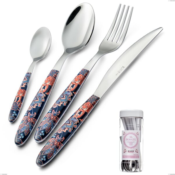 French Jar Packaging 16 Pieces Vero Pechino Cutlery, 18.0 Steel, PBT Sublimated Handle Polished Steel