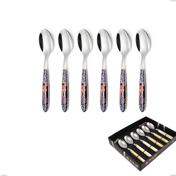 Showcase Pack of 6 Vero Pechino Coffee Spoons, 18.0 Steel, PBT Handle with Sublimated Polished Steel