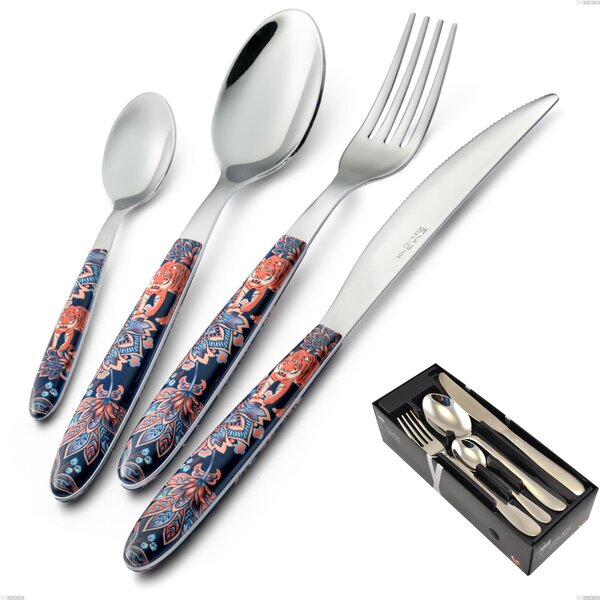 24-Piece Vero Pechino Cutlery Set in Space-Saving Packaging, 18.0 Steel, Sublimated PBT Handle with Polished Steel