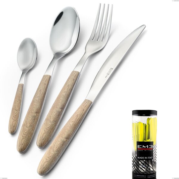 Cylinder Packaging Cutlery Set 24 Pieces Vero Pino, 18.0 Nickel Free Steel, PBT Sublimated Handle Polished Steel