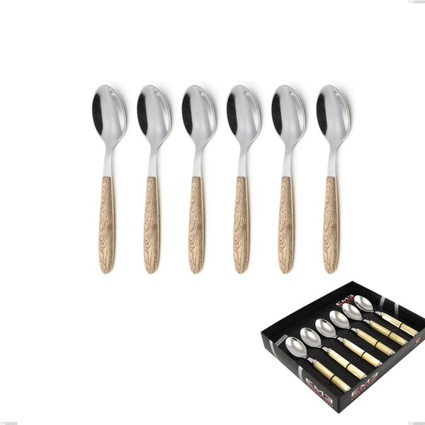 Showcase Pack of 6 Vero Pino Coffee Spoons, 18.0 Nickel-Free Steel, PBT Sublimated Polished Steel Handle