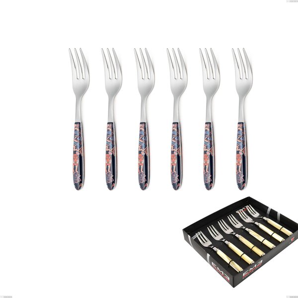 Showcase Box 6 Pieces Vero Pechino Dessert Forks, 18.0 Steel, Sublimated PBT Handle Polished Steel