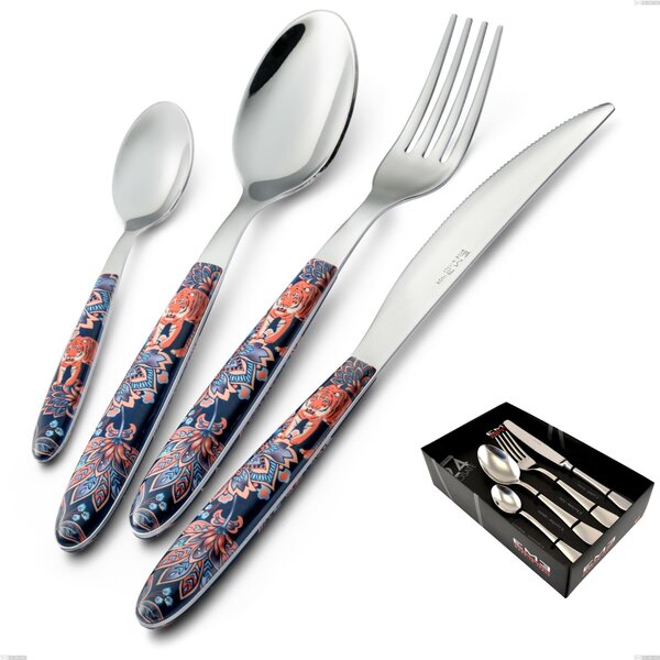 24-Piece Vero Pechino Cutlery Set in Showcase Packaging, 18.0 Steel, PBT Handle with Sublimated Polished Steel