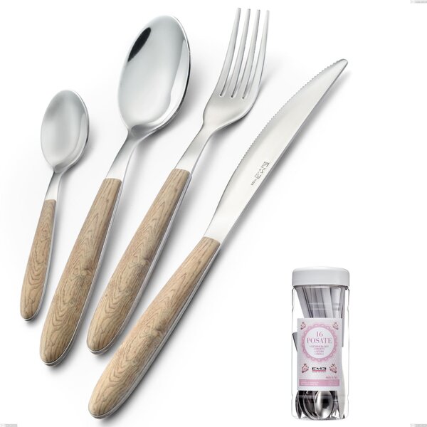 French Jar Packaging 16 Pieces Cutlery Set Vero Pino, 18.0 Stainless Steel Nickel Free, PBT Handle with Sublimated Polished Steel