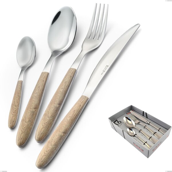 16-Piece True Pine Cutlery Set in Display Box, 18.0 Nickel-Free Stainless Steel, PBT Sublimated Polished Steel Handle