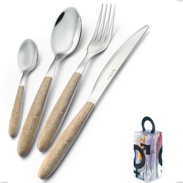 You&Me 24 Pieces Cutlery Set Vero Pino, 18.0 Stainless Steel Nickel Free, PBT Sublimated Handle Polished Steel