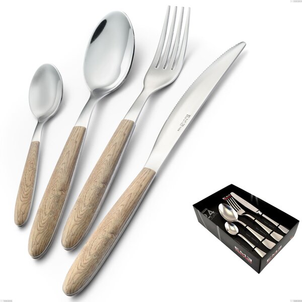 24-Piece Vero Pino Cutlery Set in Showcase Packaging, 18.0 Nickel-Free Steel, PBT Sublimated Polished Steel Handle