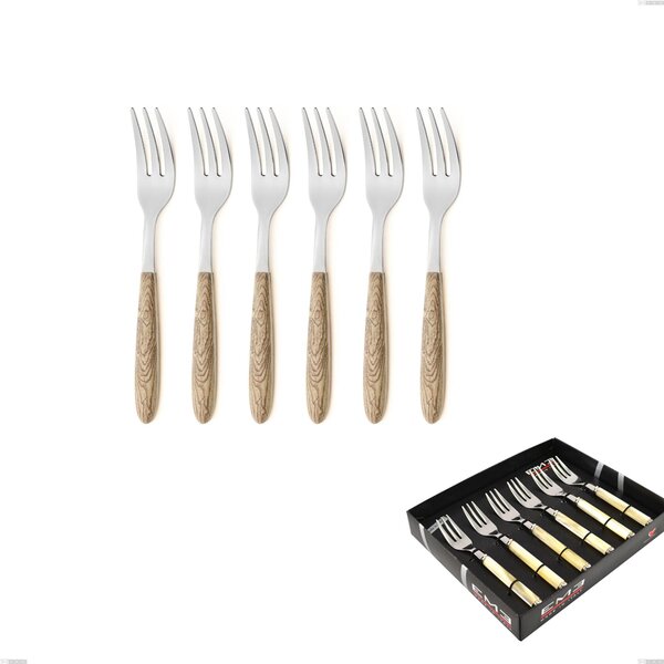 Showcase Pack of 6 Vero Pino Dessert Forks, 18.0 Nickel Free Steel, PBT Sublimated Handle with Polished Steel