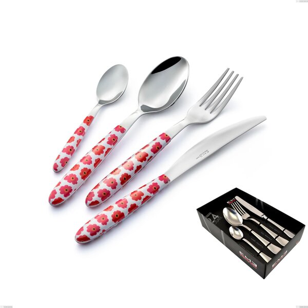 Vero poppy 24-piece cutlery set in showcase packaging, 18.0 nickel-free steel, sublimated PBT handle polished steel