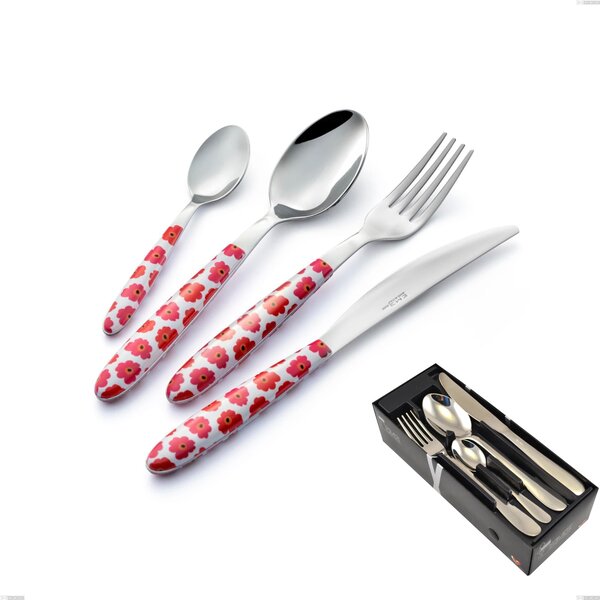 Vero poppy 24-piece cutlery set in space-saving packaging, 18.0 nickel-free steel, PBT handle with sublimated polished steel