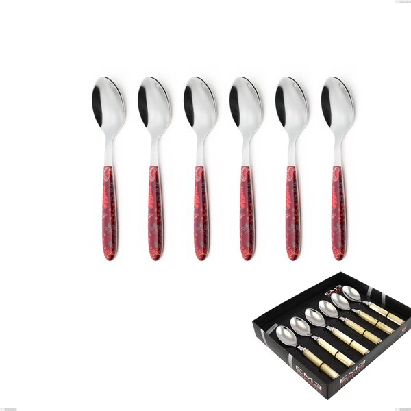Showcase Pack of 6 Vero Samarcanda Coffee Spoons, 18.0 Nickel Free Steel, PBT Sublimated Handle Polished Steel
