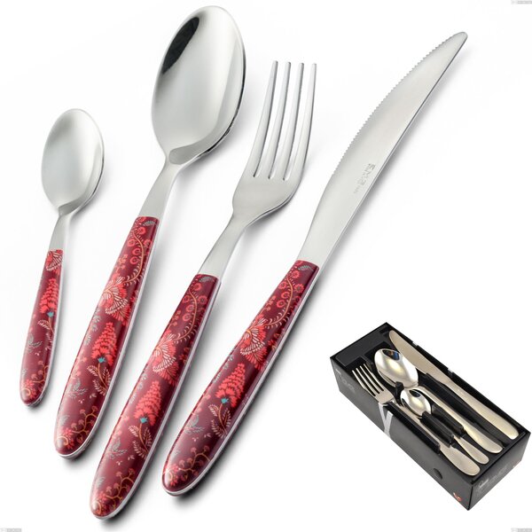 Vero Samarcanda 24 Piece Cutlery Set in Space-Saving Packaging, 18.0 Nickel-Free Steel, Sublimated PBT Handle with Polished Steel