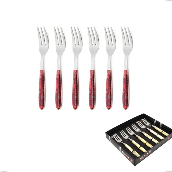 Display Pack of 6 Dessert Forks Vero Samarcanda, 18.0 Stainless Steel Nickel Free, PBT Sublimated Handle with Polished Steel