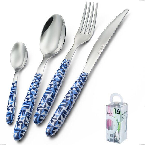You&Me 16 Pieces True Triangle Cutlery Set, 18.0 Nickel Free Steel, PBT Sublimated Handle Polished Steel