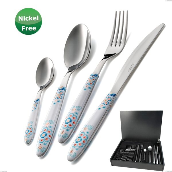 24 Piece Cutlery Set in Wooden Case Vero Trinacria Bianco 19, Stainless Steel 18/0