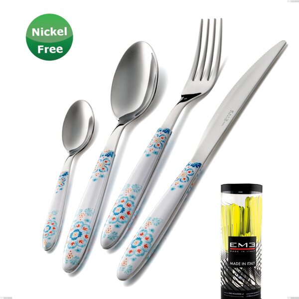 Cylinder Packaging Cutlery Set 24 Pieces Vero Trinacria Bianco 19, Stainless Steel 18/0