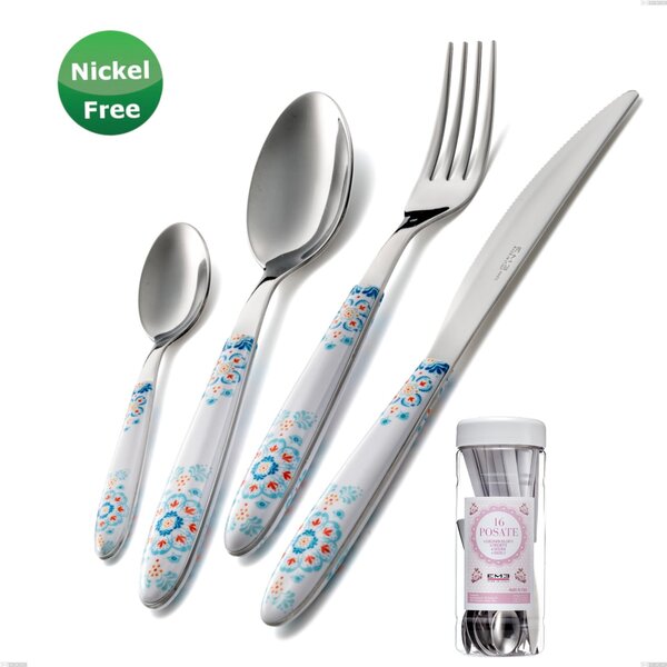 French Jar Packaging Cutlery Set 16 Pieces Vero Trinacria Bianco 19, Stainless Steel 18/0