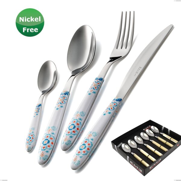 Showcase Pack 6 Pieces Vero Trinacria Bianco 19 Coffee Spoon, Stainless Steel 18/0