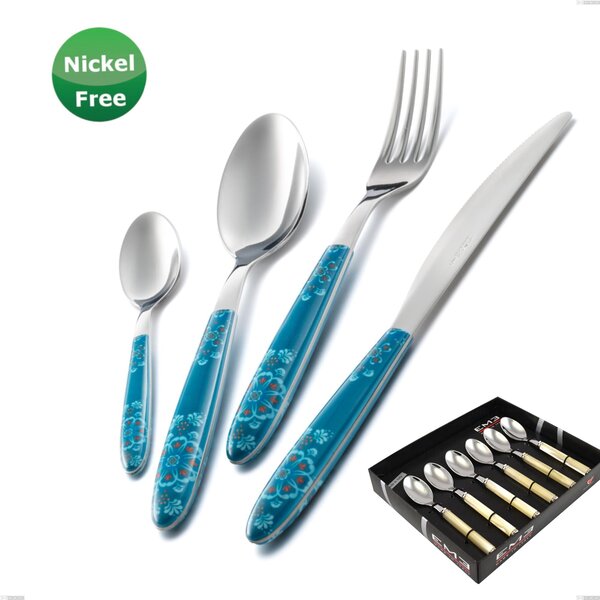 Showcase Pack 6 Pieces Coffee Spoon Vero Trinacria Verde 31, Stainless Steel 18/0